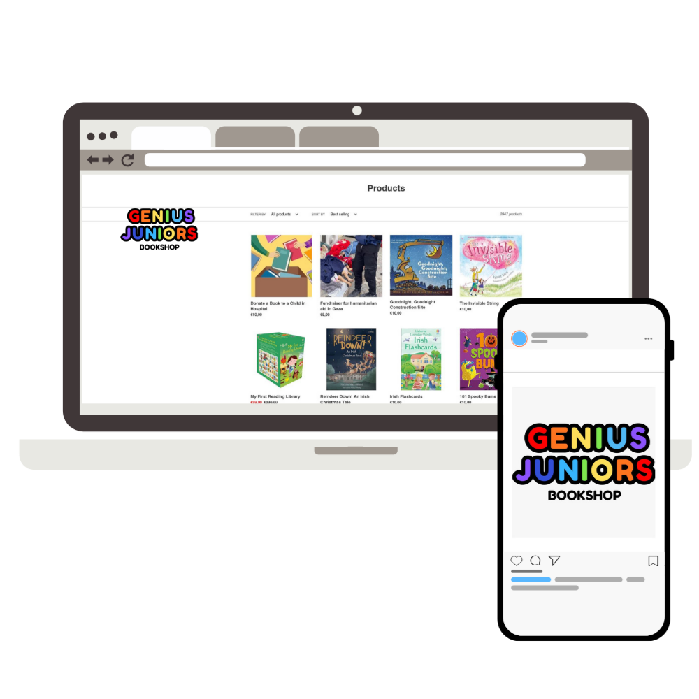Genius Juniors Screens on laptop and phone